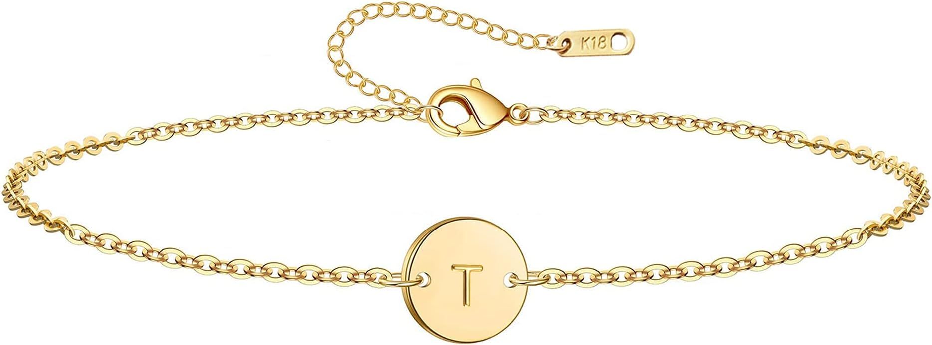 Ovian Initial Bracelet for Women 18K Gold Plated stainless steel Coin Disc Engraved Letter Bracel... | Amazon (US)