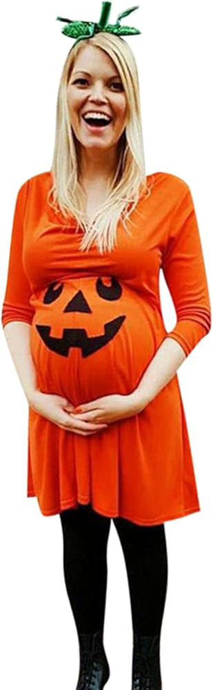 Clothes Women Maternity Pumpkin Fashion Halloween Dresses Mom Pregnancy Maternity Maternity Suppo... | Amazon (US)