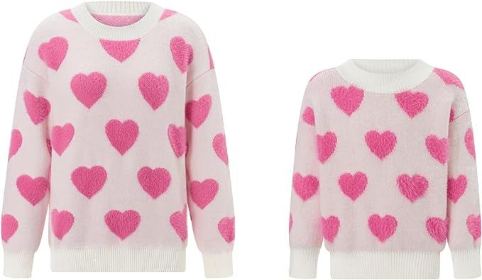KelaJuan Mommy and Me Matching Outfits Round Neck Long Sleeve Heart Print Pullovers Sweater Toddl... | Amazon (US)