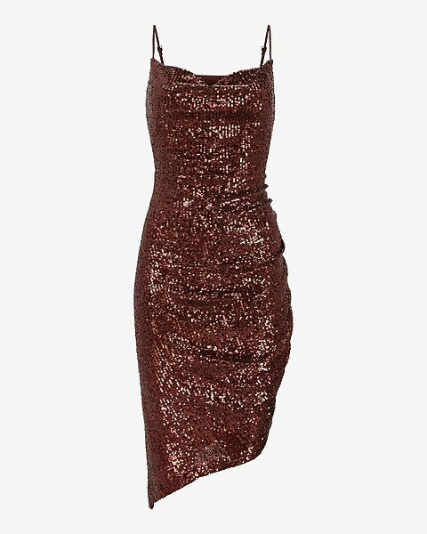 Sequin Cowl Neck Slip Dress | Express
