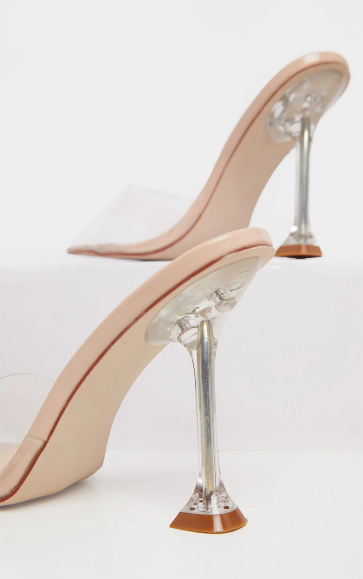 Nude Clear Heel Mule Sandals | PrettyLittleThing US