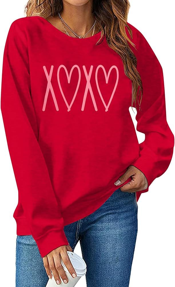 SFHFY Valentine's Day Sweatshirt Women Love Heart Graphic Shirt Casual Heart Long Sleeve Tops Val... | Amazon (US)