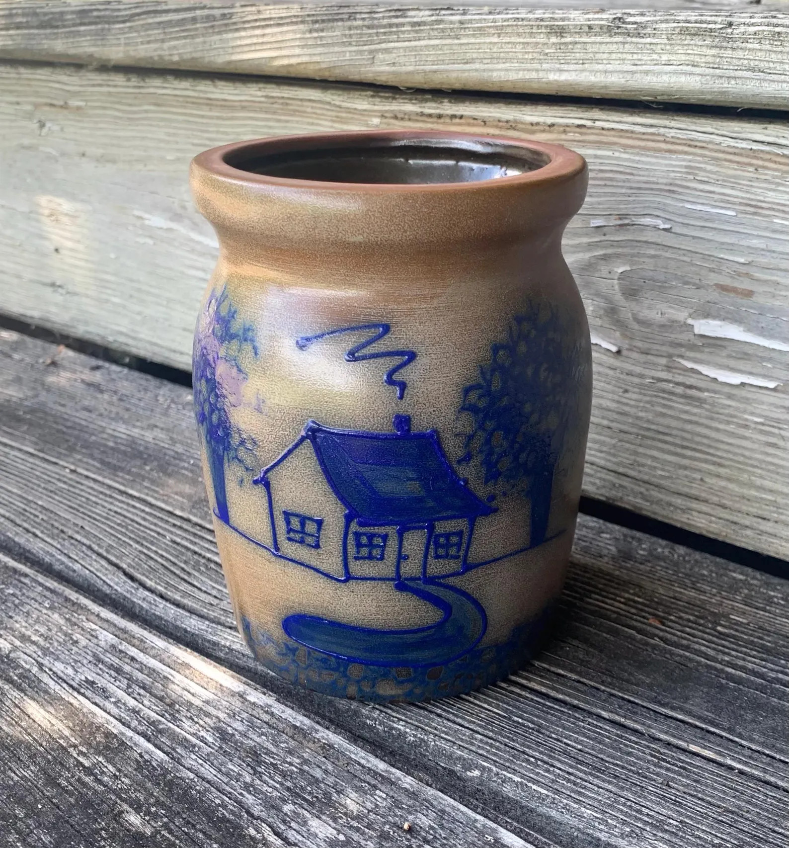Vintage Pottery Crock Cabin Scene Beaumont Brothers Pottery Cobalt Blue Salt Glaze | Etsy (Global)