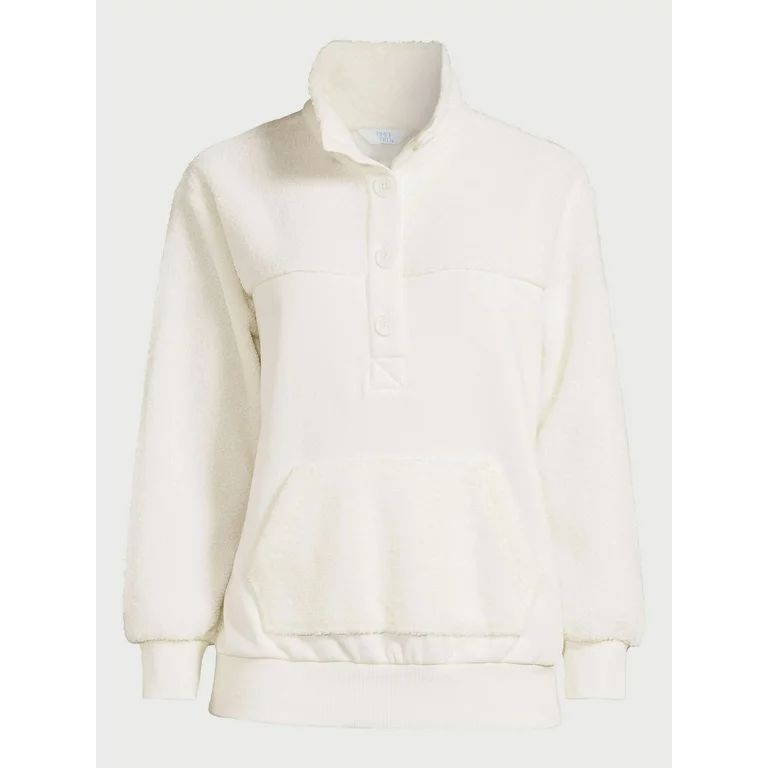 Time and Tru Women's French Terry and Faux Sherpa Pullover Top, Sizes XS-XXXL | Walmart (US)