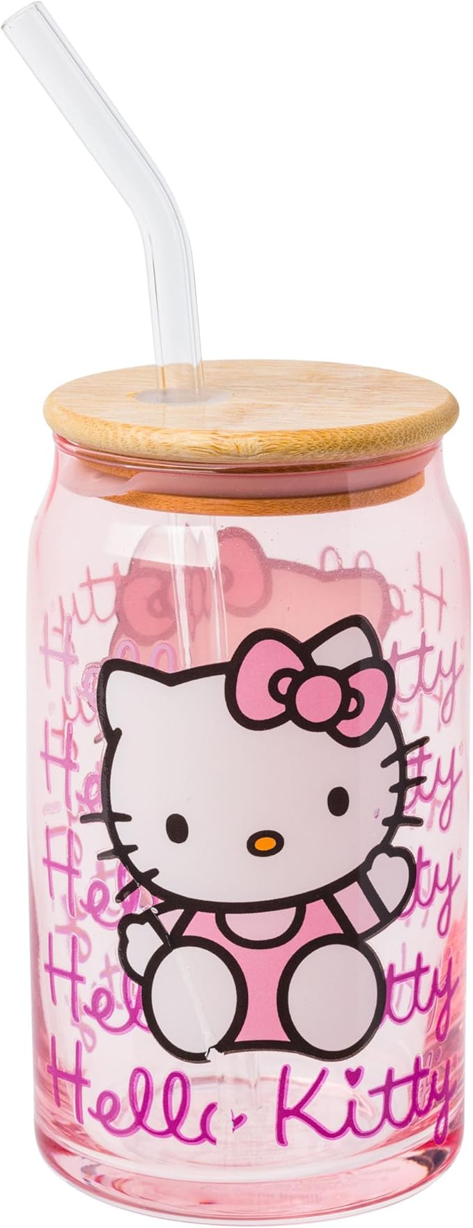 Silver Buffalo Sanrio Hello Kitty Glass Tumbler with Bamboo Lid and Glass Straw, 16 Ounces | Amazon (US)