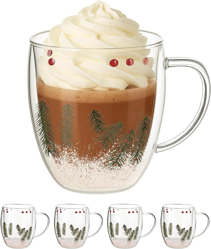 Gusto Buono Christmas World 12cm Borosilicate Double Wall Glass Mug 11oz with Christmas Things De... | Amazon (US)