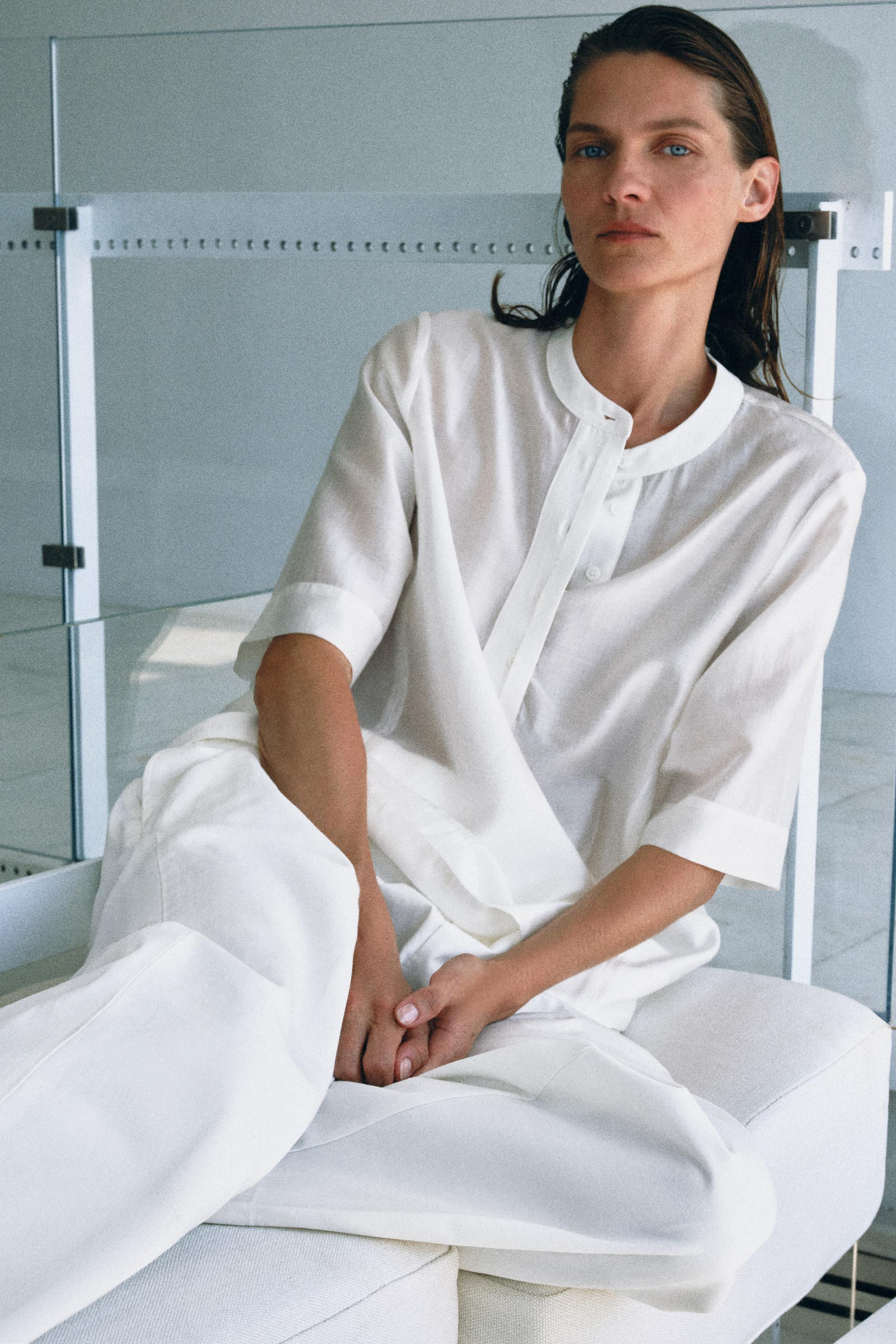 Zara - Zw Collection Short Sleeve Flowy Blouse - Oyster-White - Xl - Woman | Zara US