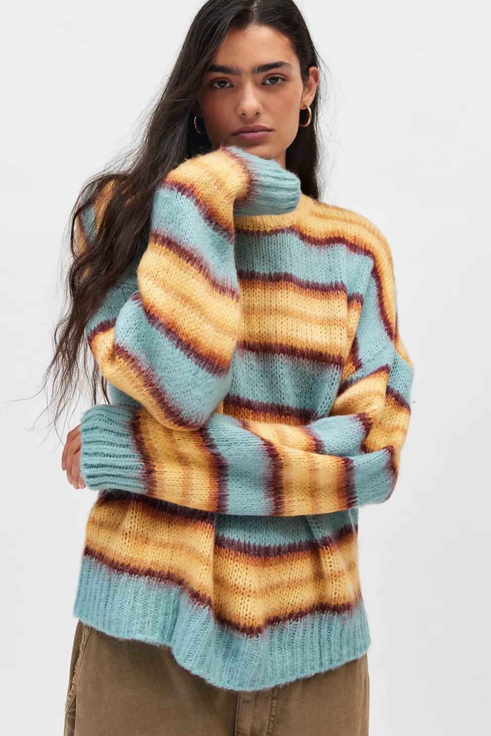 UO Stripe Brushed Knit Crew Neck Sweater | Urban Outfitters (US and RoW)