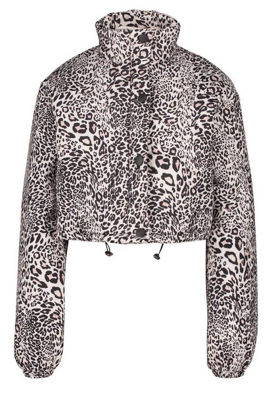 Tall Leopard Print Crop Puffer Jacket | Boohoo.com (US & CA)