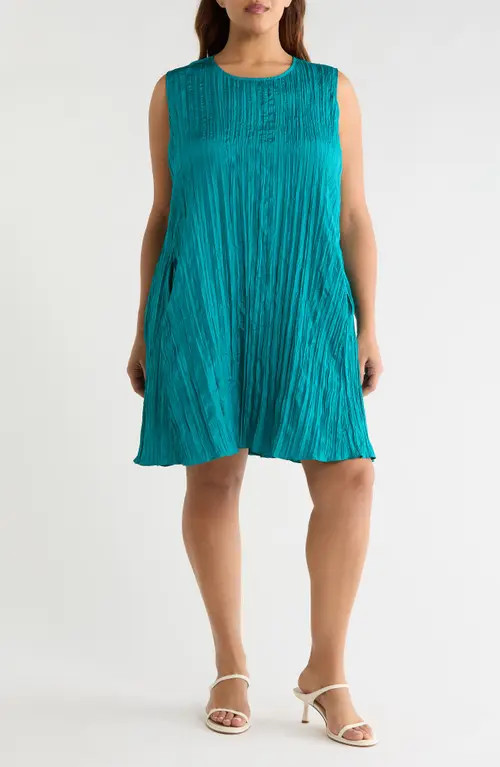 Eileen Fisher Jewel Neck Silk Dress in Teal at Nordstrom, Size 1 X | Nordstrom