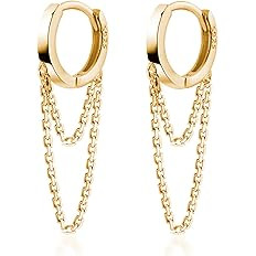 Reffeer Solid 925 Sterling Silver Tassel Chain Drop Dangle Small Hoop Earrings Huggie for Women T... | Amazon (US)
