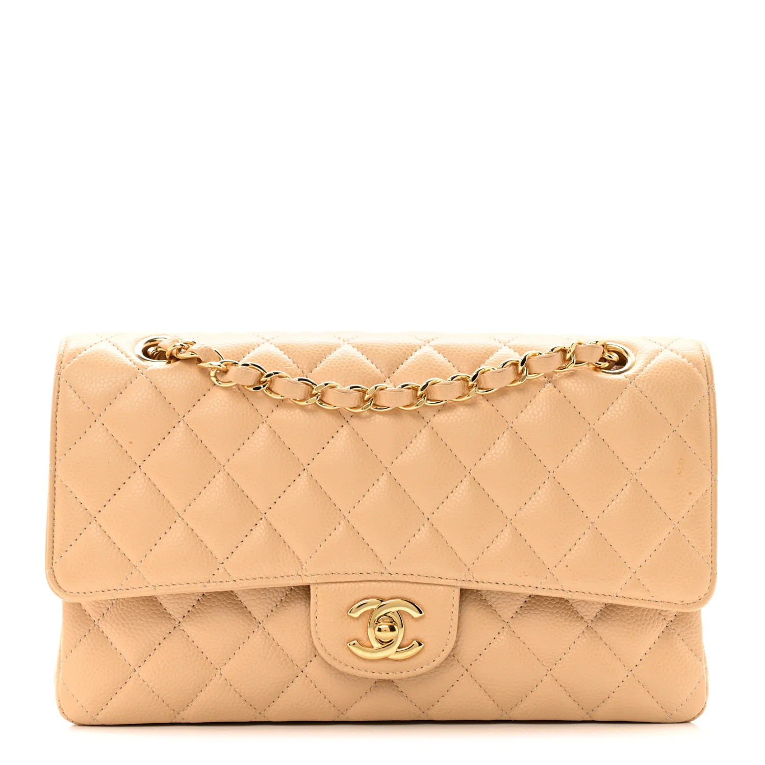 Caviar Quilted Medium Double Flap Beige Clair | FASHIONPHILE (US)