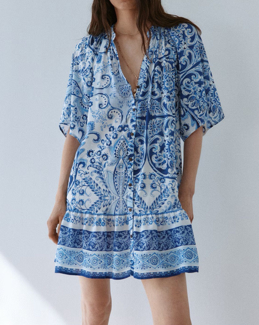 Blue and white patterned tie waist tunic dress shirt

#LTKSeasonal