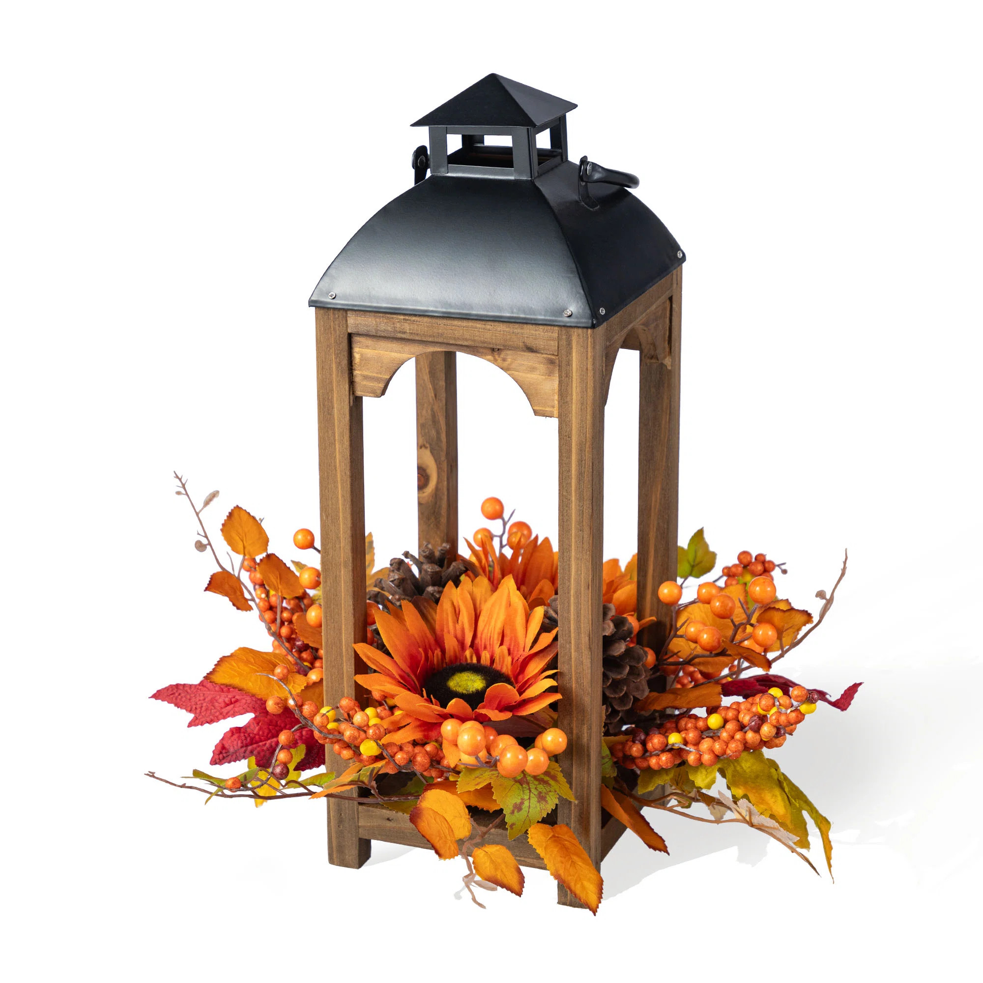 Ophelia & Co. 20"H Fall Sunflower, Pinecone And Berry Wood Lantern Centerpiece & Reviews | Wayfai... | Wayfair North America