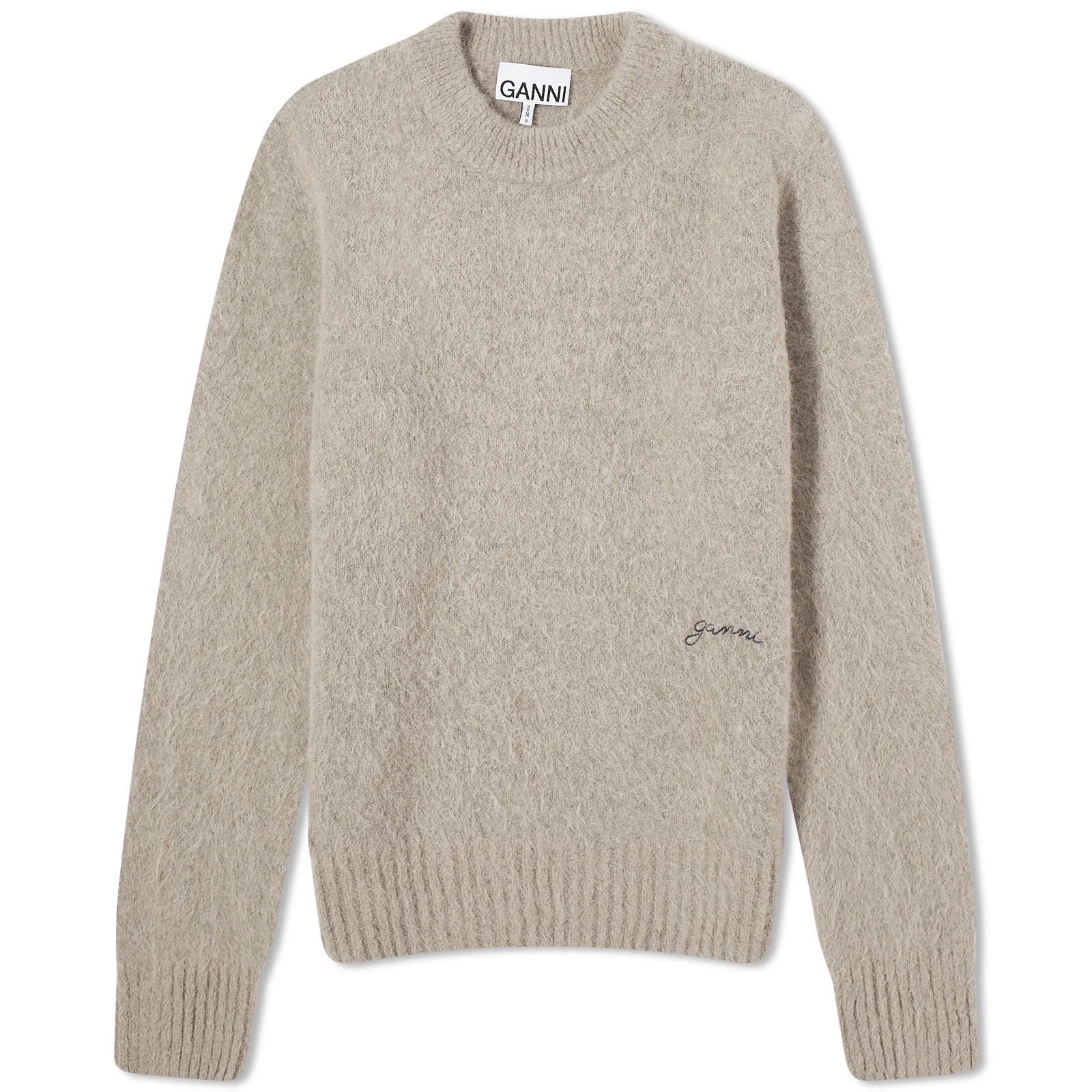 GANNI Women's Brushed Alpaca O-Neck in Fallen Rock, Size Medium | END. Clothing