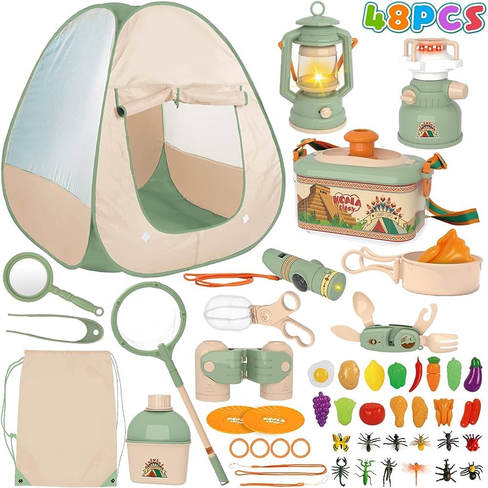CIUGEO 48 PCS Kids Camping Set with Tent, Pop Up Tent with Camping Gear for Kids Play Tent Indoor... | Amazon (US)