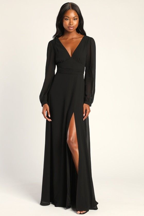Black Maxi Dress | wedding guest dress with sleeves long sleeve wedding guest dress long sleeve | Lulus (US)