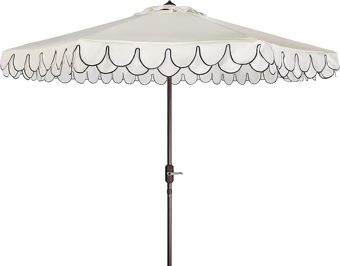 SAFAVIEH Outdoor - Valance 9-Foot Crank Patio Umbrella - Ivory & Black Canopy - Brown Aluminum Po... | Amazon (US)