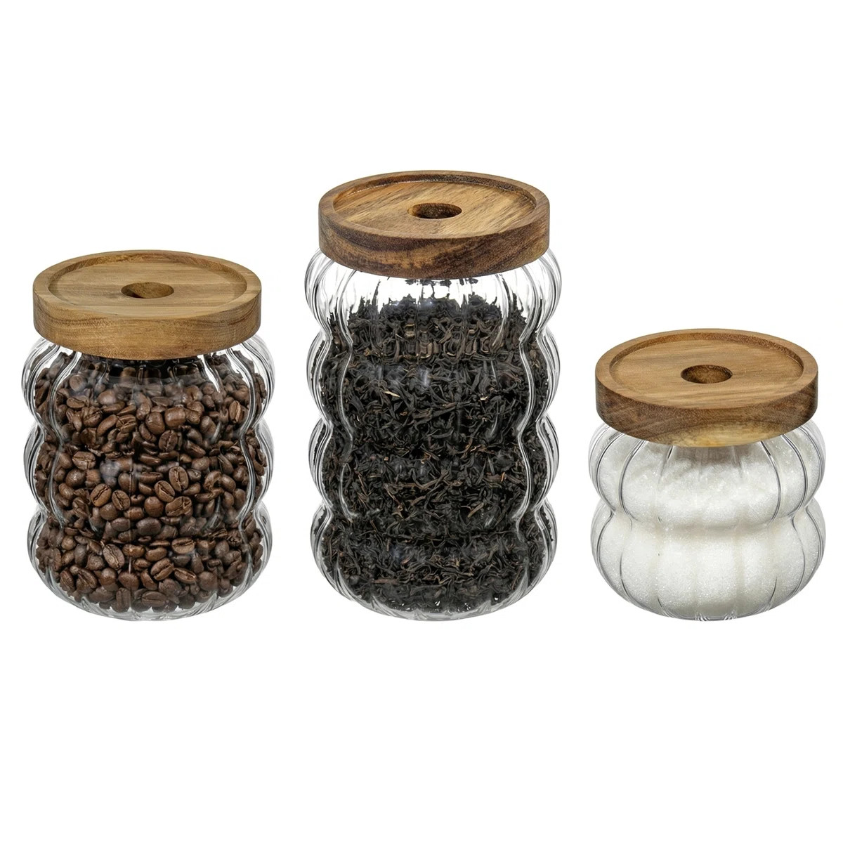 Kitchen Cookie Jar Acacia Lids Glass Canister Set (Set of 3) | Wayfair North America