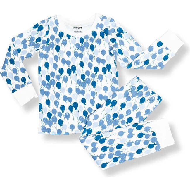 Print Long Sleeve Cuffed Pajamas, Blue Balloons | Maisonette
