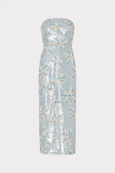 Floral Embroidery Mesh Sequin Midi Dress | MILLY