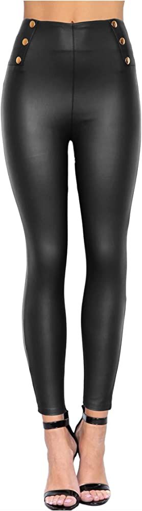 Boutique4Divas Women's Stretchy Faux Leather Leggings Pants High Waisted Leggings | Amazon (US)