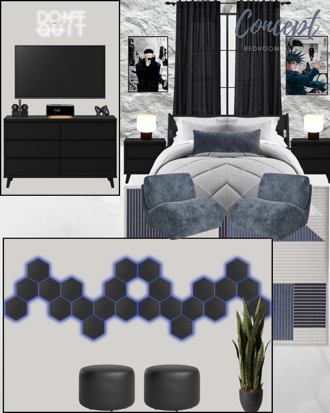 This space is giving bold and cozy—all while reflecting the teen’s personality and interests. From statement lighting to layered textures, this client-approved design blends function and fun in the best way.

Click to shop every piece featured in this room!

#ClientApprovedDesign #ModernHomeVibes #RoomGoals #GamerRoomInspo #BlackAndBlueDecor #MooreDecorLLC #LTKhome

#LTKStyleTip #LTKKids #LTKHome