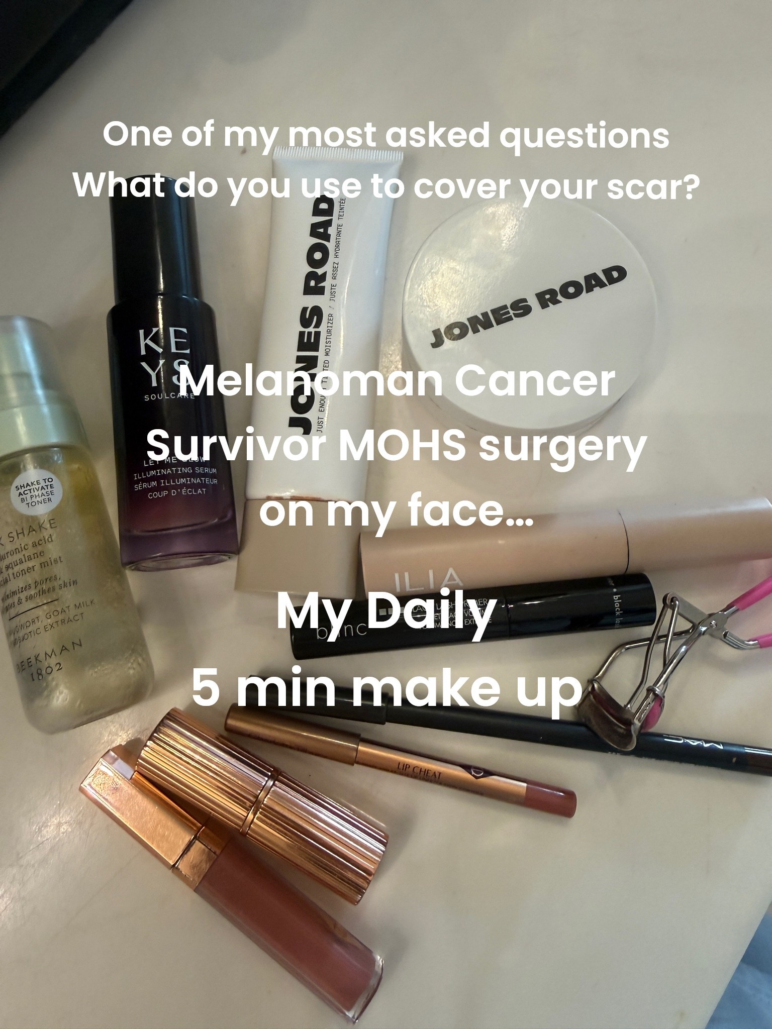 Clean beauty approved ⬇️

Jones road tinted moisturizer in color fair ivoire

Jones road miracle balm/color dusty rose 

Bling black lash primer 

Ilia mascara in black

Beekman 1802 milkshake toner/great setting spray

Eyelash curler  Tweezer

Keyes soul care- let me glow illuminating serum- I add a drop to my tinted moisturizer 
Perfect for summer glow
Save 20% code INS20

Non-clean beauty 
But I adore and it’s hard to let go of… Charlotte tilbury
Pillow talk …
Lipstick 
Lip liner -pillow talk lip cheat
Lip gloss

#LTKgrwm #LTKOver40 #LTKBeauty