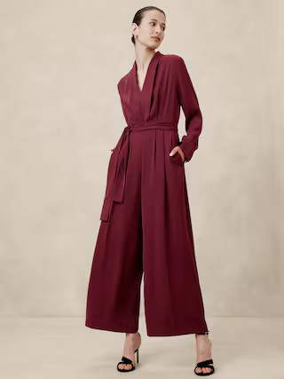 Crepe Deep V-Neck Jumpsuit | Banana Republic Factory