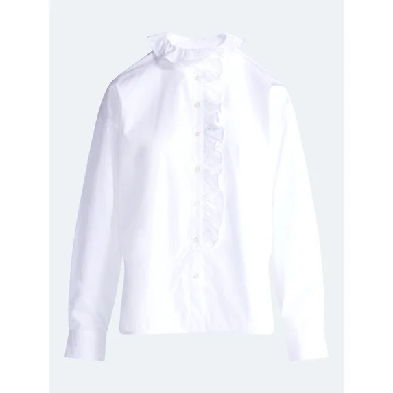 Free Assembly Women's and Women's Plus Ruffle Neck Cotton Top, Sizes XS-4X | Walmart (US)