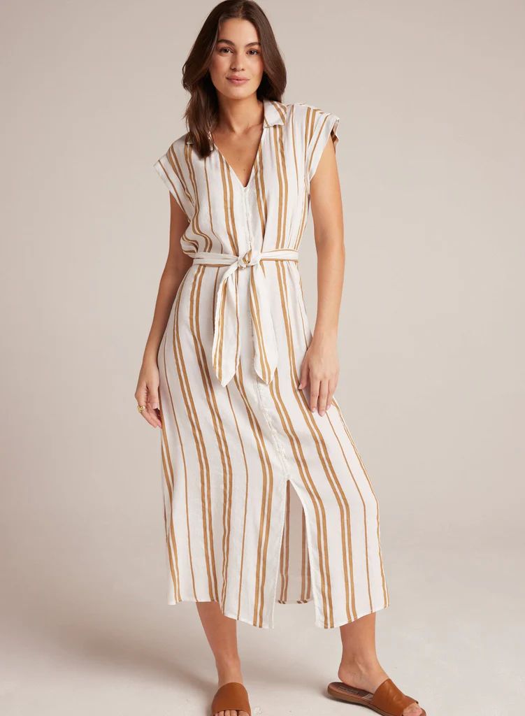 Short Sleeve Belted Dress - Redwood Stripe | Bella Dahl