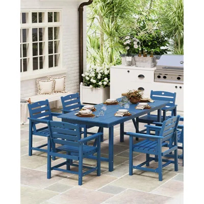 Outdoor Patio Hdpe Dining Table And Chairs Set With Umbrella Hole For 6 (7-piece) | Wayfair North America