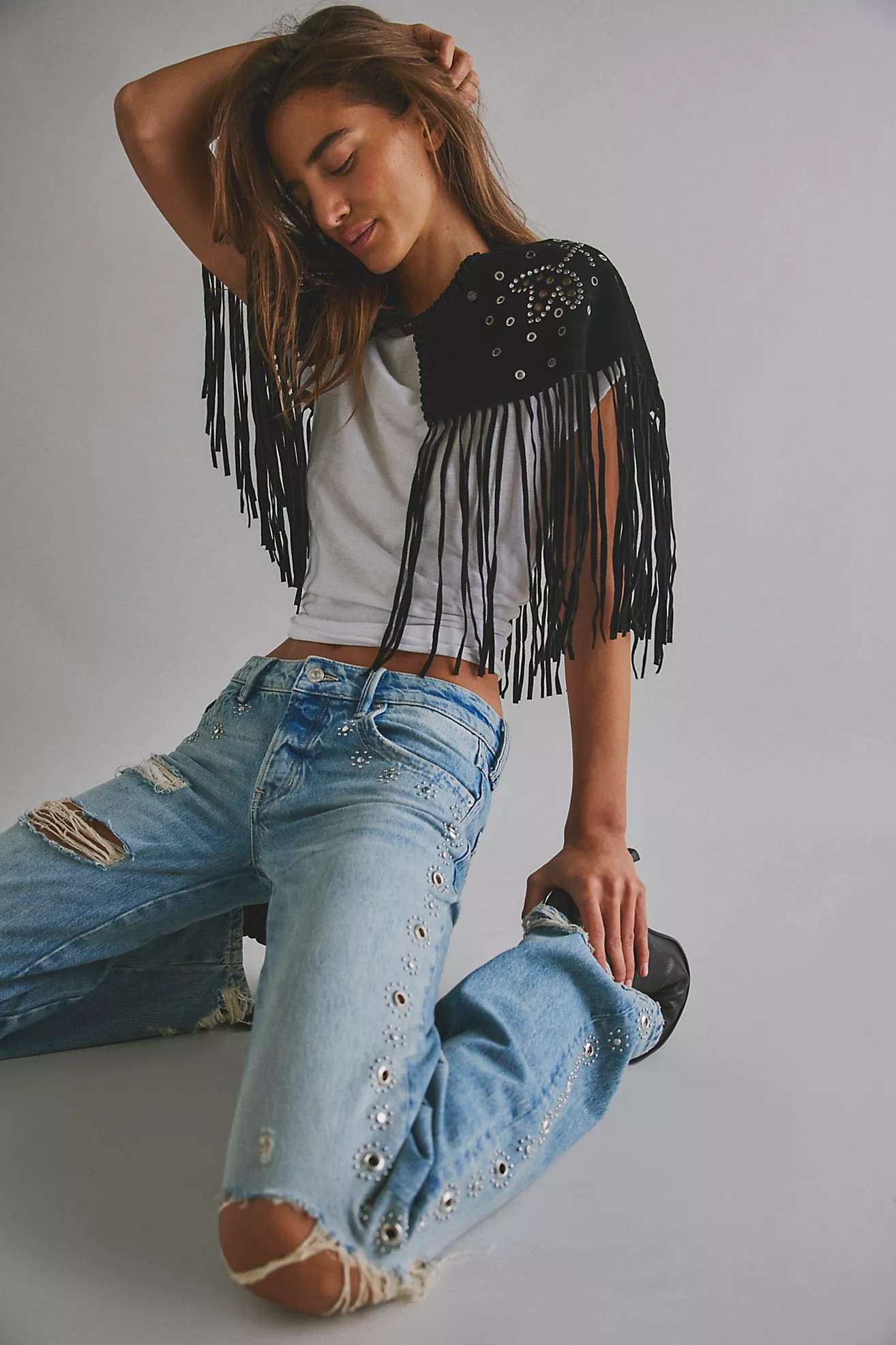 Lights Out Embellished Suede Cape | Free People (Global - UK&FR Excluded)