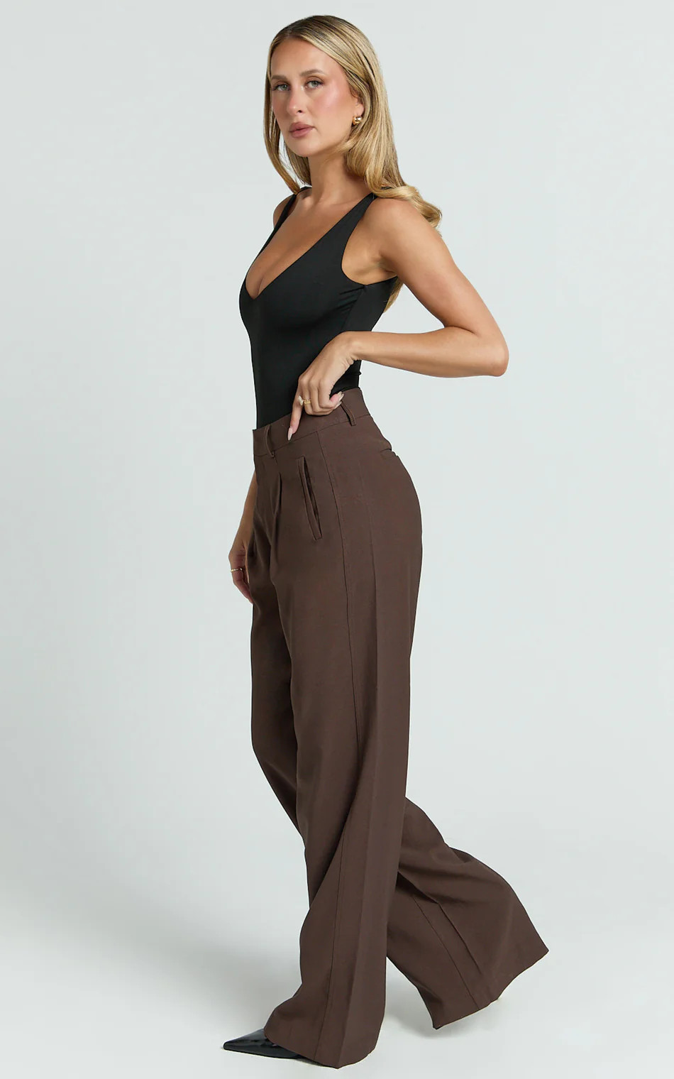 High Waisted Wide Leg Tailored Pants in Dark Oak | Showpo (US, UK & Europe)