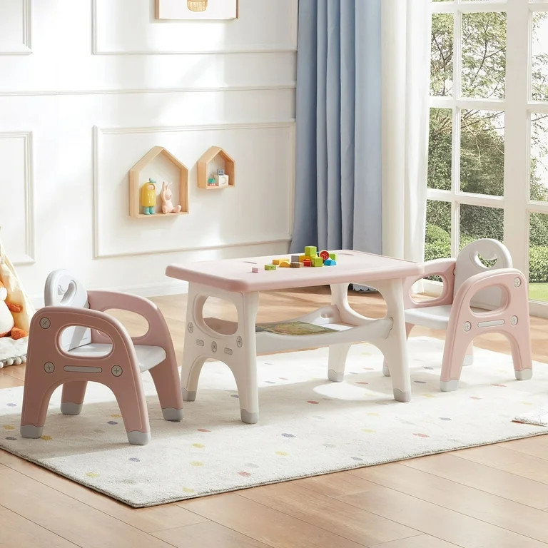 DOREROOM Kids Table and Chair Set, Plastic Children Activity Table with 2 Chairs, Toddler Table a... | Walmart (US)