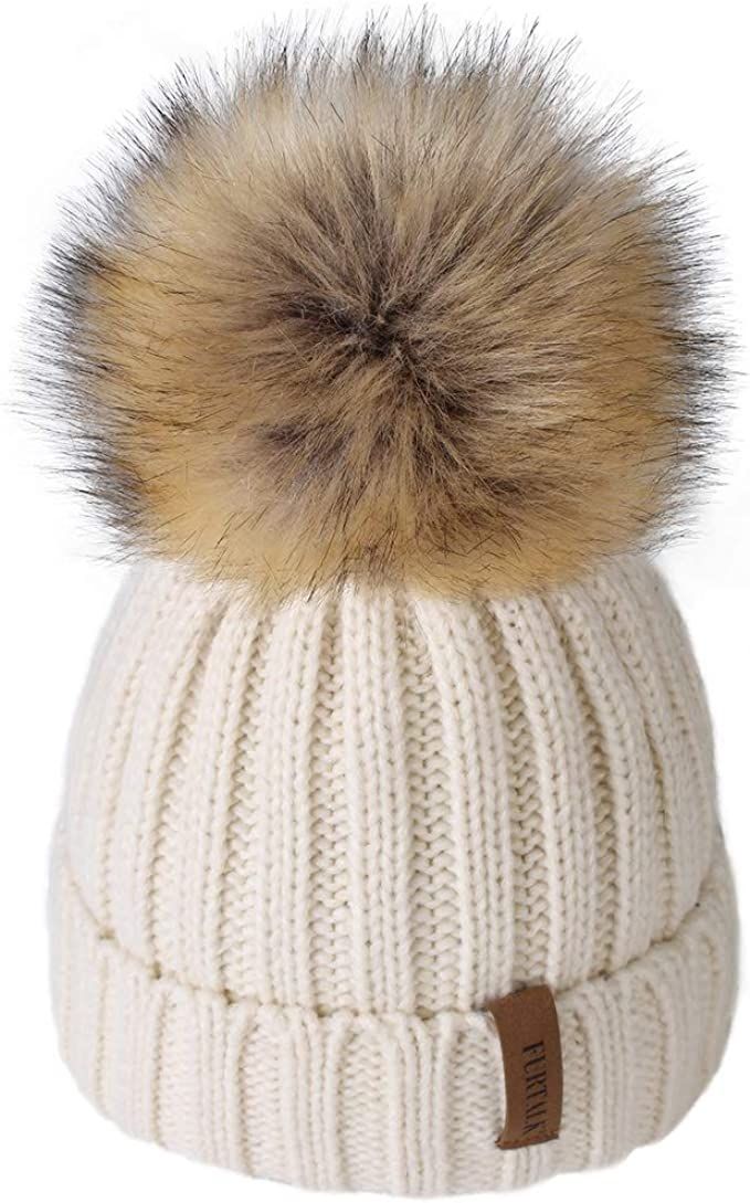 FURTALK Kids Winter Hat Toddler Knitted Pom Beanie Hat Cotton Lined Faux Fur Pom Pom Cap Baby Gir... | Amazon (US)