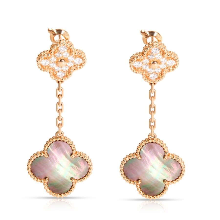 Pre-Owned Van Cleef & Arpels Magic Alhambra 2 Motif Diamond Earrings in 18K Rose Gold | 조마샵