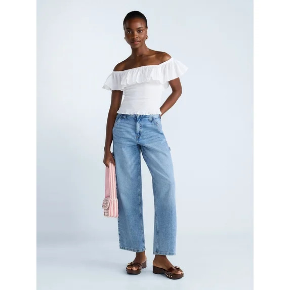 Scoop Women’s and Women’s Plus Off-the-Shoulder Smocked Ruffle Cotton Top, Sizes XS-4X | Walmart (US)