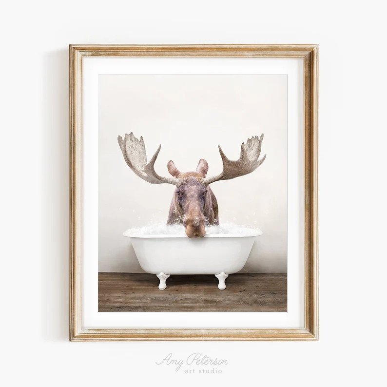 Moose in a Vintage Bathtub Rustic Bath Style Moose in Tub - Etsy | Etsy (US)