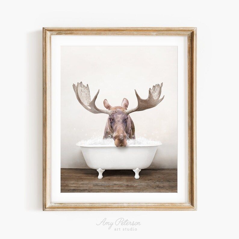 Moose in a Vintage Bathtub Rustic Bath Style Moose in Tub - Etsy | Etsy (US)