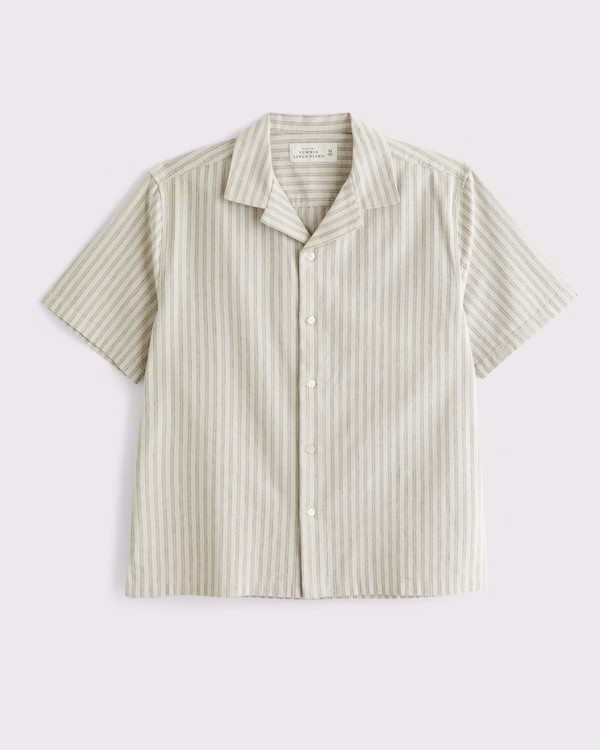 Men's Camp Collar Summer Linen-Blend Shirt | Men's Tops | Abercrombie.com | Abercrombie & Fitch (US)
