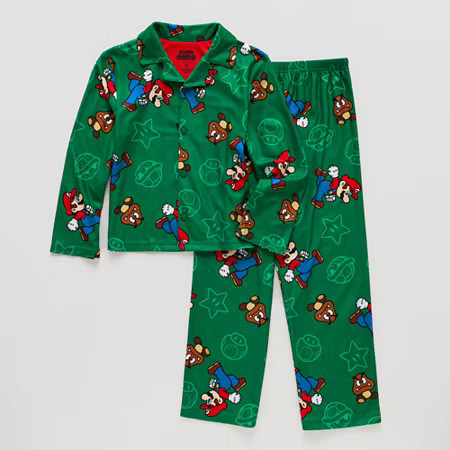 Little & Big Kid Boys Super Mario Long Sleeve 2-pc. Pajama Sets, 4, Green | JCPenney