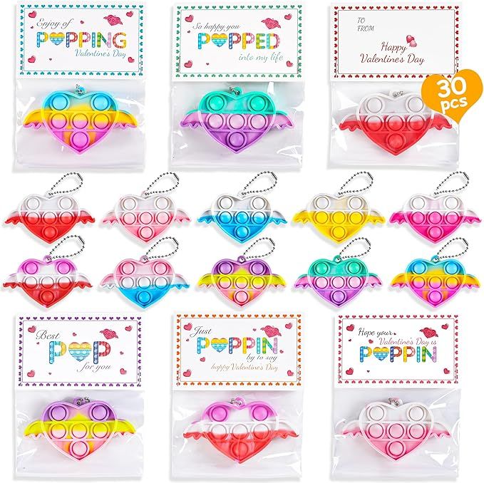 AYGXU Valentines Day Gifts for Kids-30pcs valentines day cards classsroom pop heart,mini pop its ... | Amazon (US)