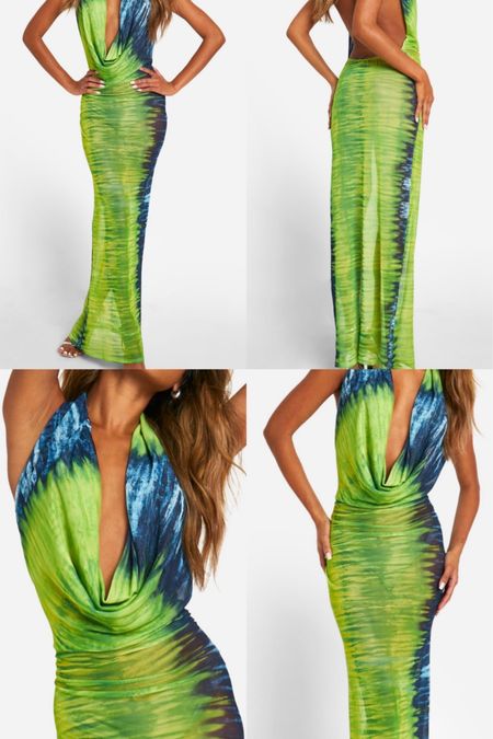 Lime summer dress. Cowl neck, tie dye, mesh maxi dress. Lime green and blue.  Party and events collection. Wardrobe staple. Timeless. Gift guide idea for her. On sale! under £30. Luxury, elegant, clean aesthetic, chic look, feminine fashion, trendy look, date night out. Summer party, beach day, baby shower, holidays.
Boohoo outfit idea. 



#LTKeurope #LTKpartywear #LTKsummer