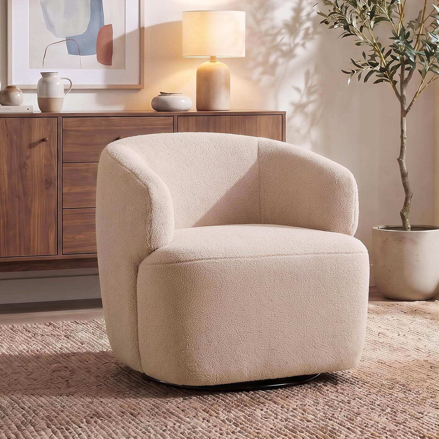 Swivel Accent Chair, Sherpa Teddy Barrel Chair, Light Blush Pink | Amazon (US)