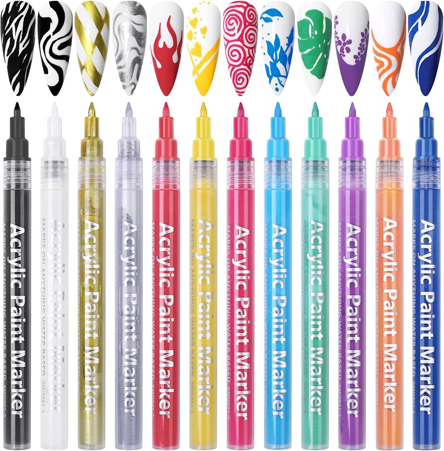 BONNIE CHOICE 12 Colors Nail Art Pens Set, Acrylic Paint Pens Fine Tip Nail Pens for 3D Nail Art,... | Amazon (US)