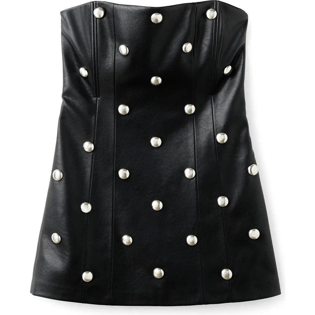 MANGO Carla Stud Detail Strapless Faux Leather Dress in Black at Nordstrom, Size 8 | Nordstrom