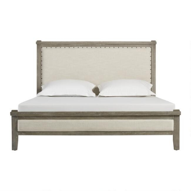 Grange Graywash Wood and Linen Upholstered Platform Bed | World Market