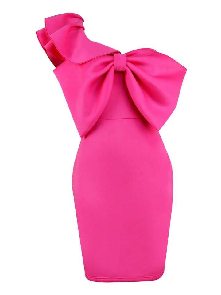 Plus Big Bow Front One Shoulder Bodycon Dress | SHEIN
