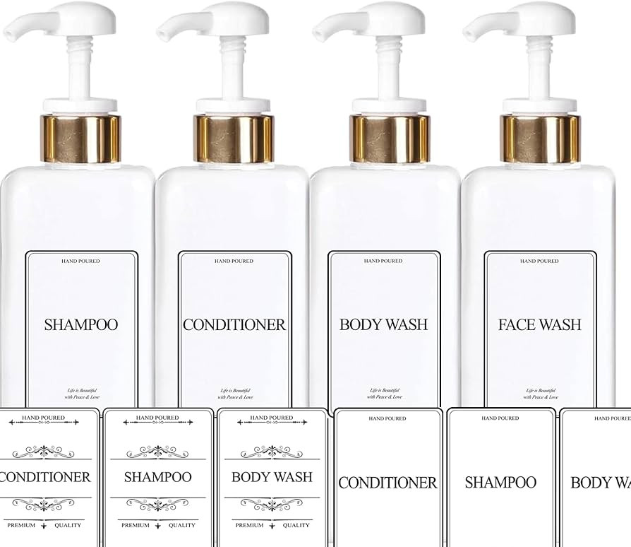 Empty Plastic Square Bottles Pump Shampoo Conditioner Body Wash Face, in Shower Bathroom Dispense... | Amazon (US)